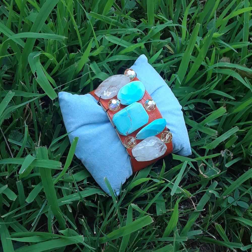 Beautiful One of a Kind Leather & Stone bracelet
